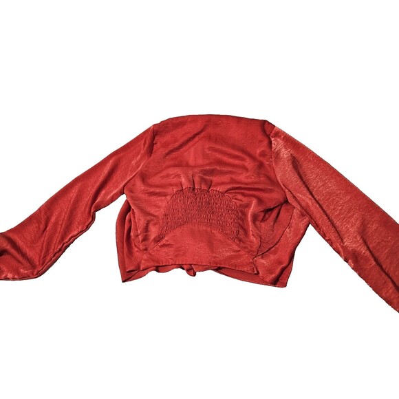 Arden B Women's Red Sheer Long Sleeve Wrap 100% Polyester Blouse Size Medium - Picture 2 of 9
